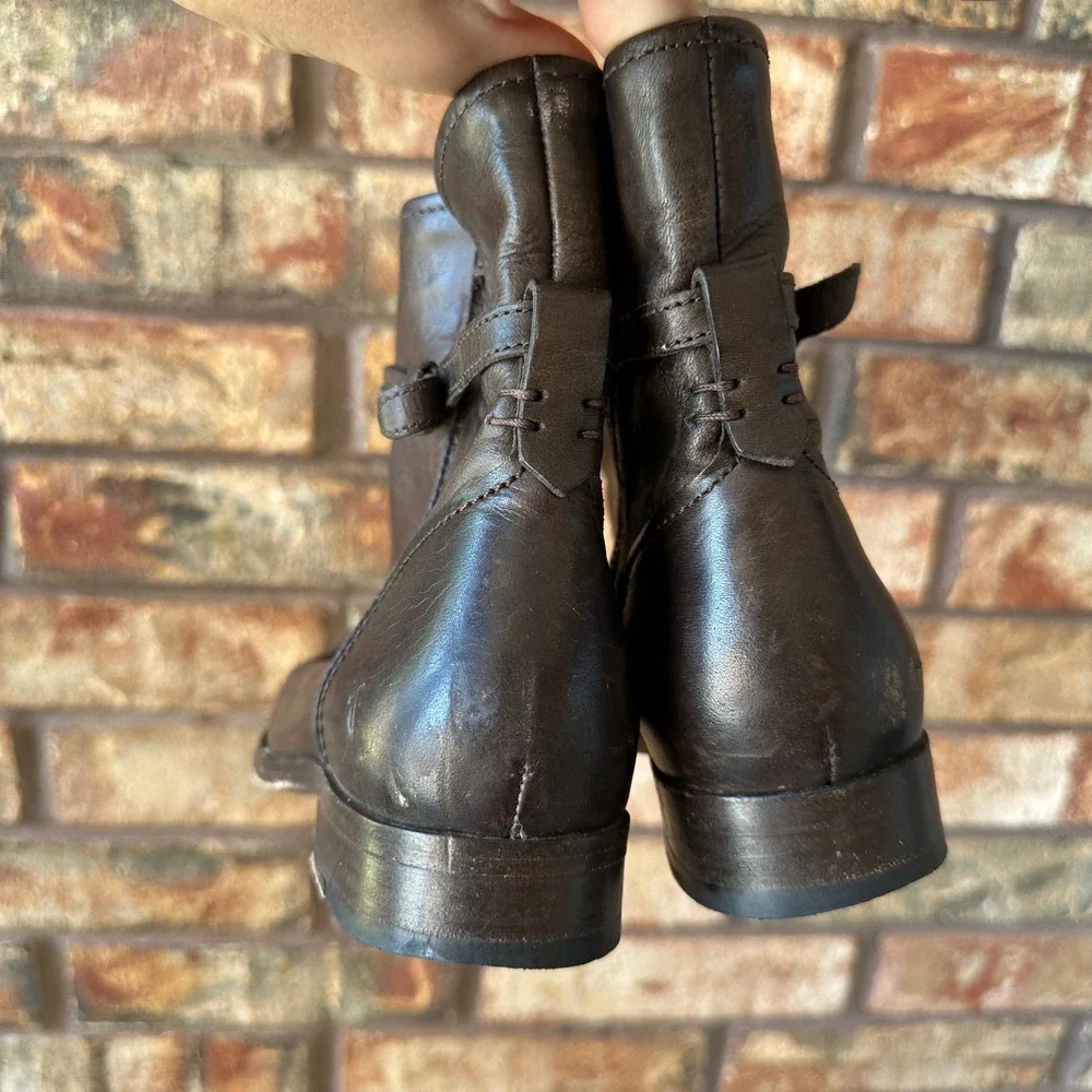 Frye Melissa Seam Short Ankle Boots 6.5 Brown Leather Side Zip Flat 3475444